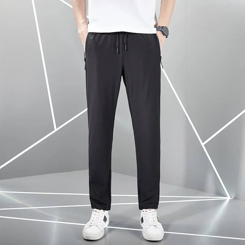 

Эластичные легкие спортивные штаны с эластичной резинкой на талии, брюки из ледяного шелка, мягкие охлаждающие повседневные мужские спортивные быстросохнущие дышащие брюки