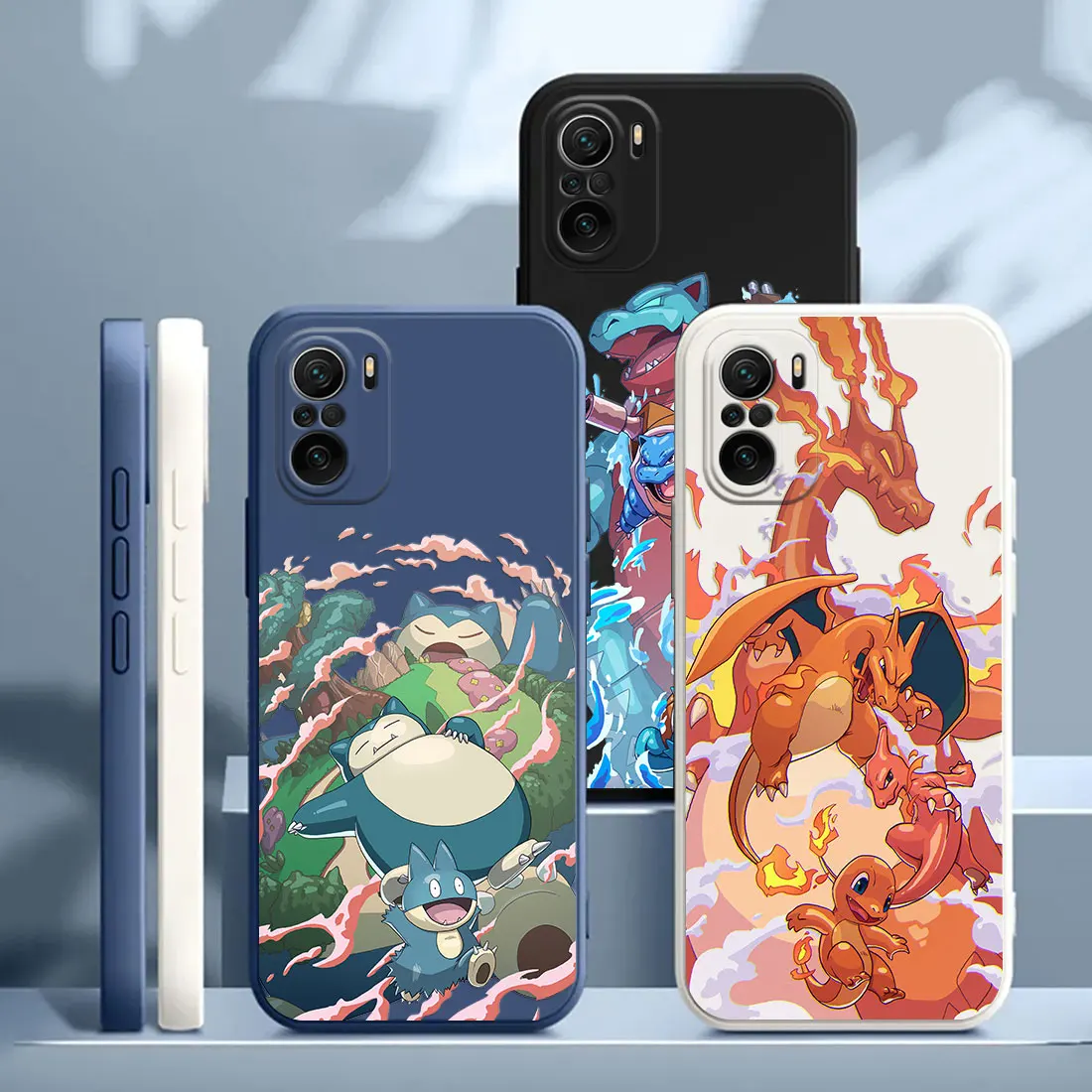 Anime Snorlax Fire Water Pokemon Anime Silicone Case For Xiaomi Poco F5 F6 Pro 5G X4 X5 Pro X3 NFC GT M3 M4 M5 F3 F4 Phone Cover