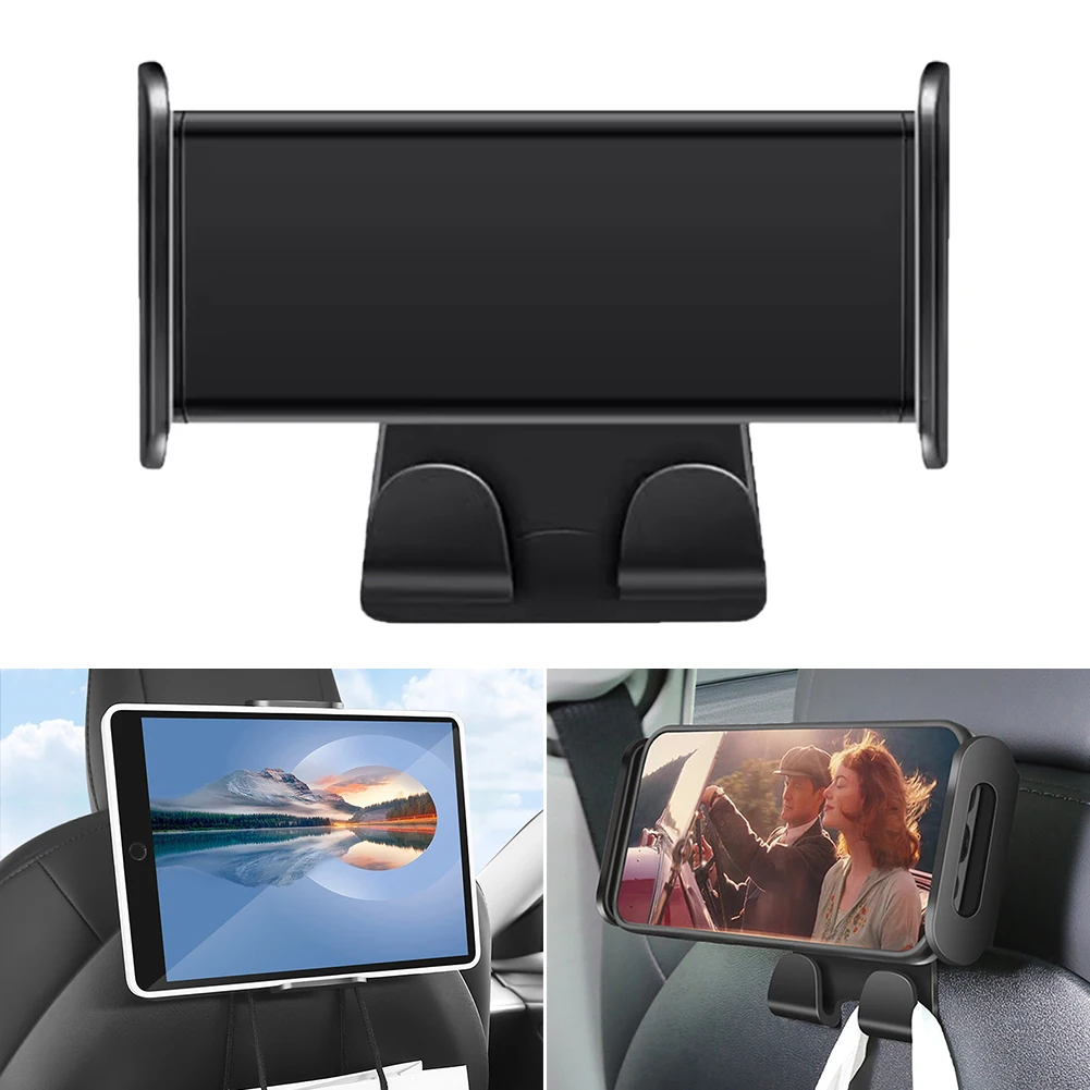 

1pcs ModelY Car Rear Seat Hanging Phone Holder with 2 Hooks Retractable Drop-proof Support Phone Tablet PC Watching TV