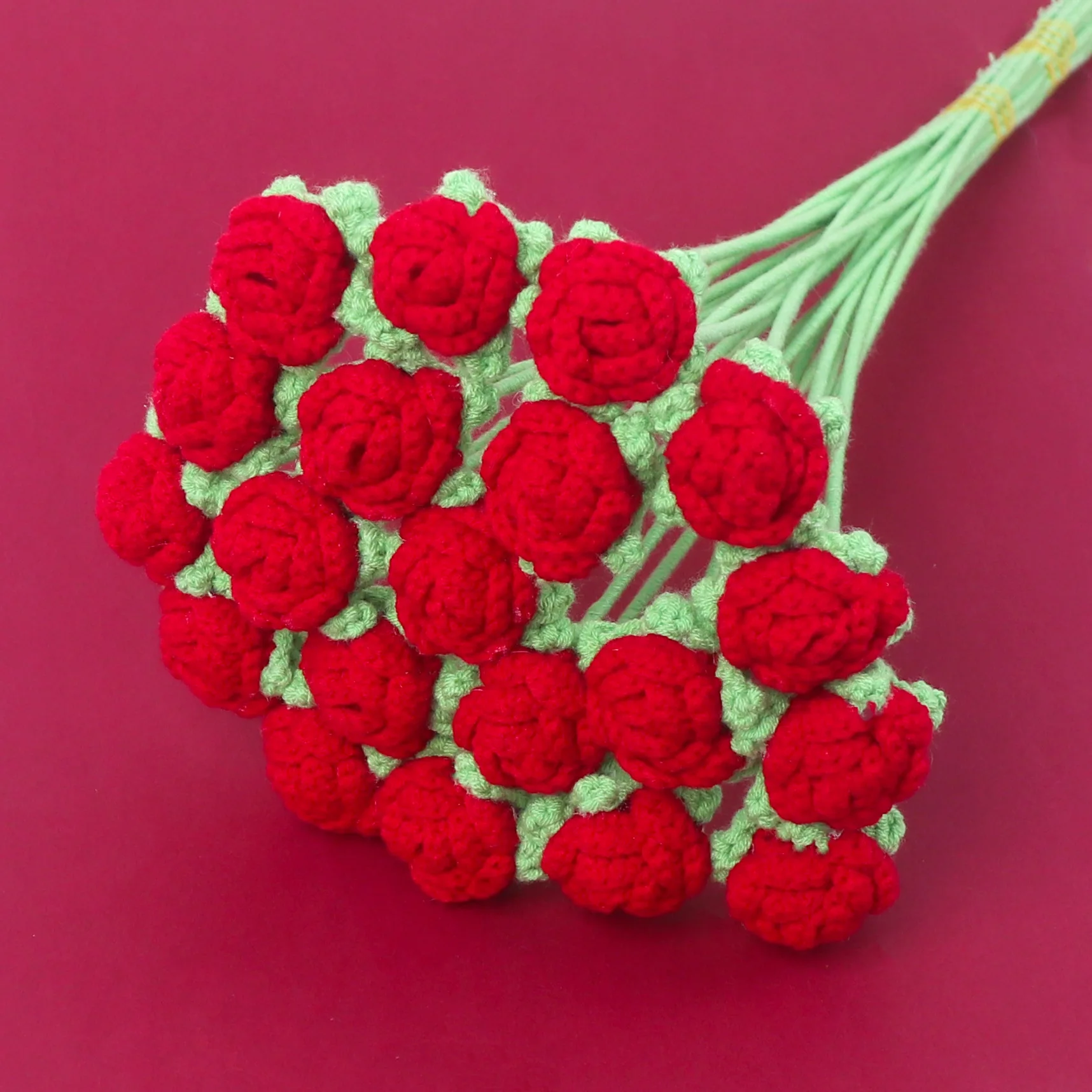 Hot Wool Red Knit Roses Flower Preserved Rose Flower Wedding Valentine's Day Mothers Day  2024 Crochet Flower Rose