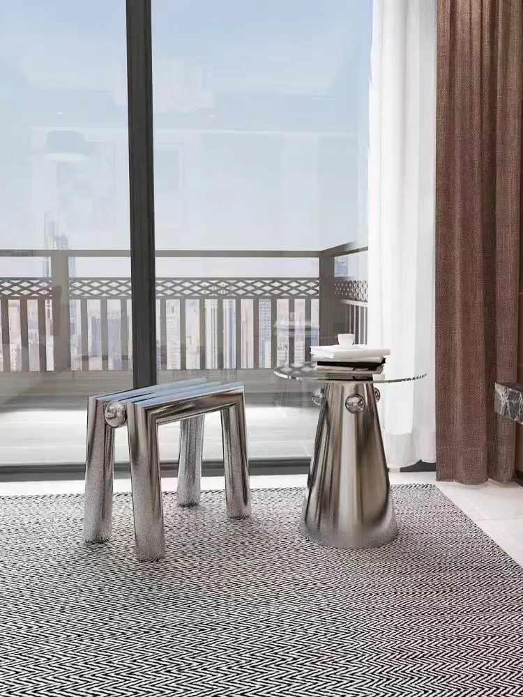 Coffee Table Cone-Shaped Stainless Steel Glass Edge Table Furniture Living Room Sofa Balcony Corner Table Simple Negotiation Tab