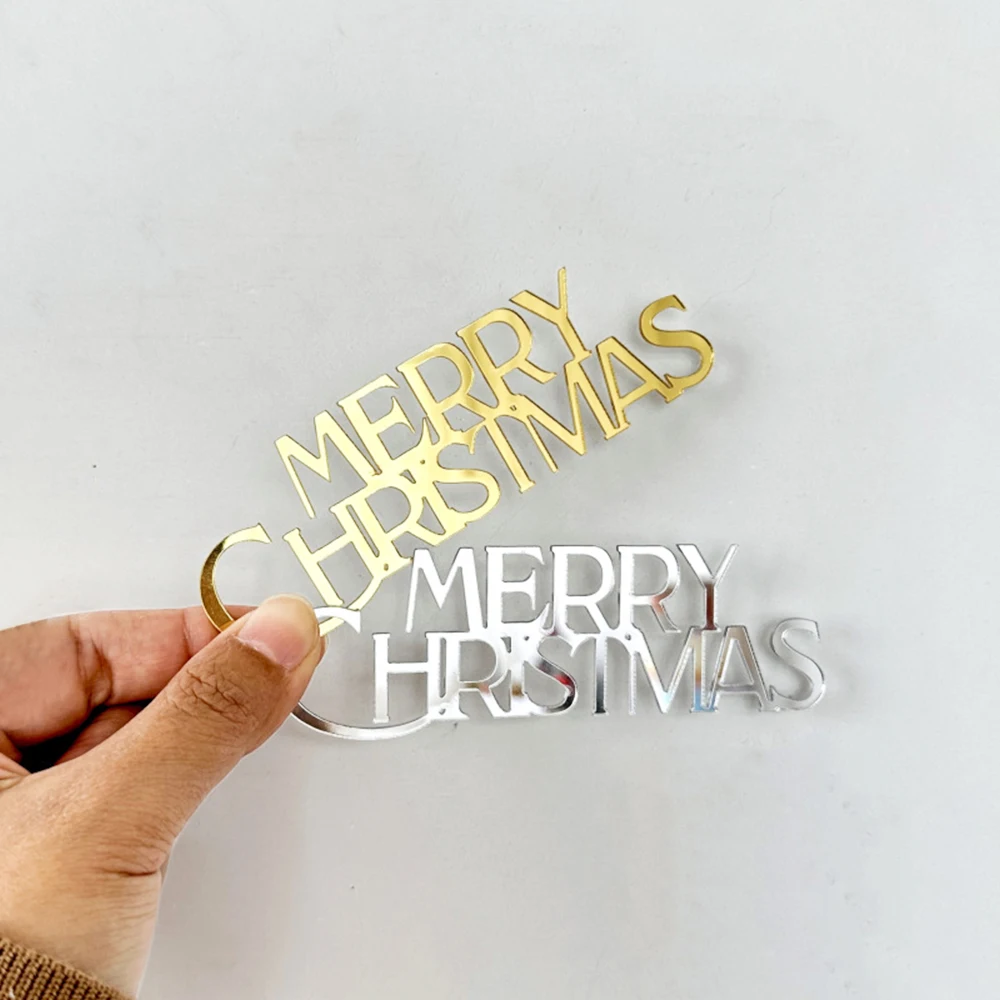 3 Stück Gold Silber Acryl Frohe Weihnachten Kuchen Dekoration für Weihnachten Neujahr Thema Party Kuchen Topper Dekorationen Lieferungen – Detail 1
