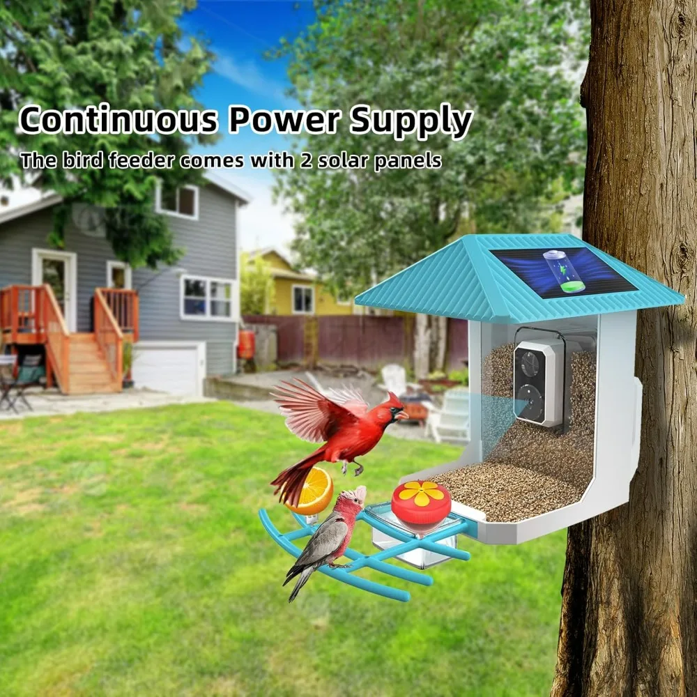 Bird Feeder with Camera, 2K Ai Smart Bird Feeders for Outdoors with Solar Powered, Live View, Instant Arrival Alerts, Bird Video