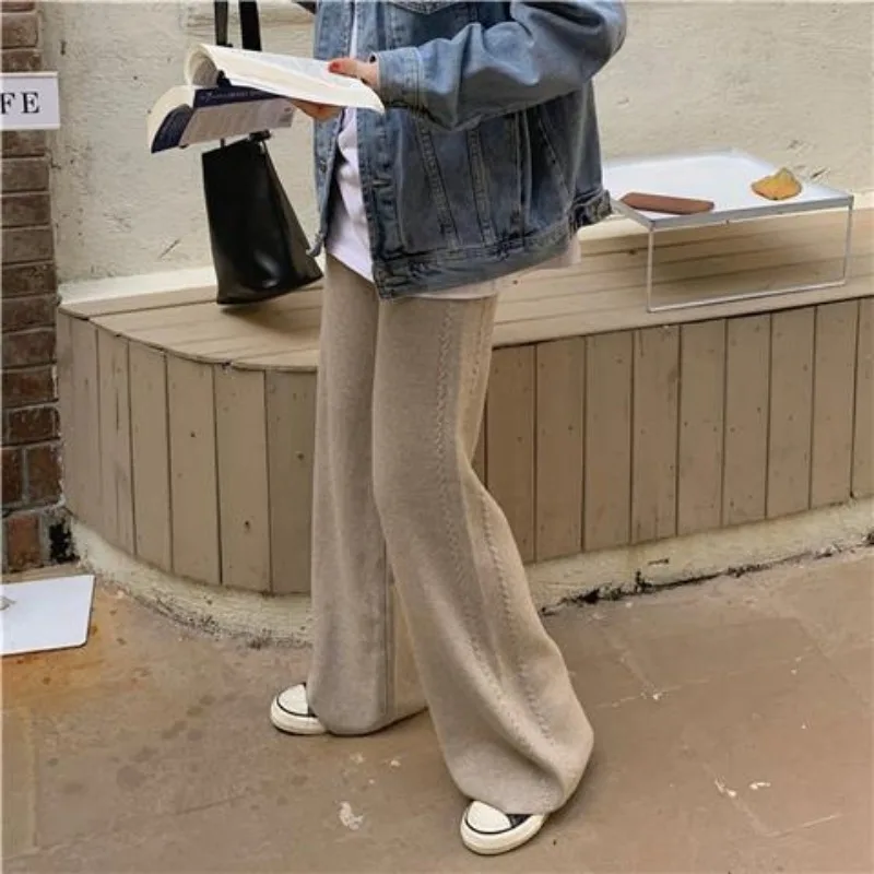 

Knitted wide leg pants for women in autumn and winter, high waisted drape pants, loose crotch covering sweater casual pants