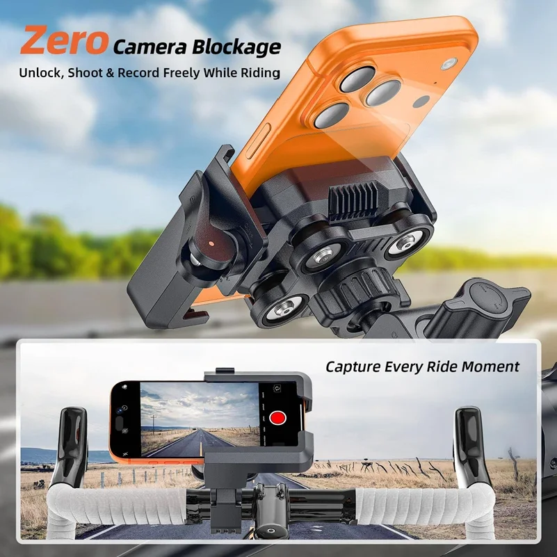 Universal Anti-Vibration Motorcycle Phone Mount Camera Friendly Anti-Shake Bicycle Handlebar Holder with Secure Lock
