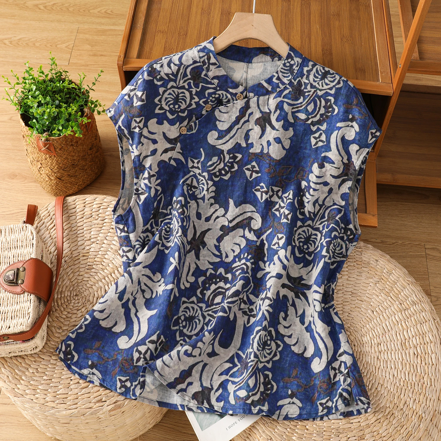 

Новая летняя китайская хлопково-льняная одежда в стиле ретро с наклонным воротником на пуговицах, национальная одежда для мамы, маленькая Flng Sve