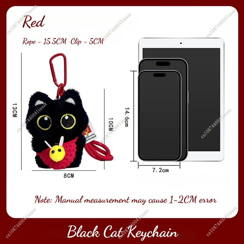 Ciondolo per borsa con ciondolo portachiavi in peluche con gatto nero super carino con ciondolo colorato per zaino intrecciato a mano Portachiavi Kawaii per regali per bambini