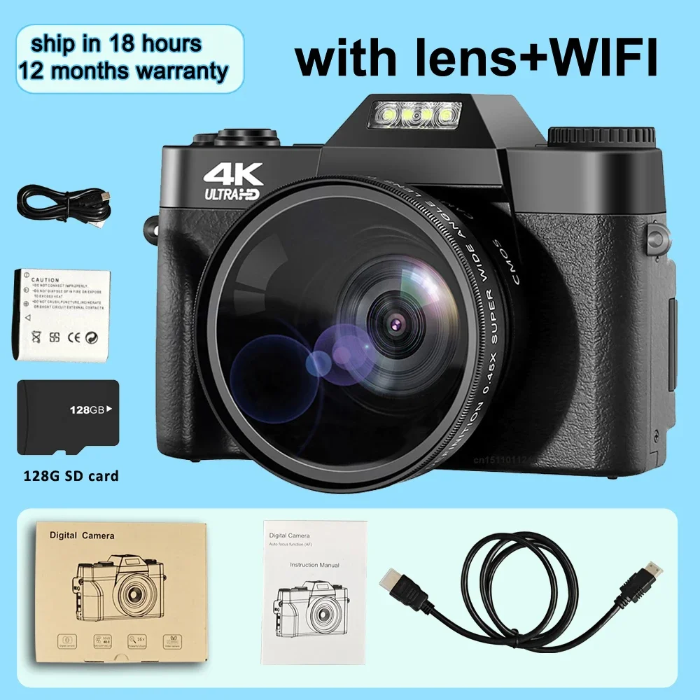 

4K Digital Camera 48MP Vlogging YouTube 60FPS Auto Focus 16X Zoom Camcorder New Recording Video Camera With WIFI LENS 128G Card