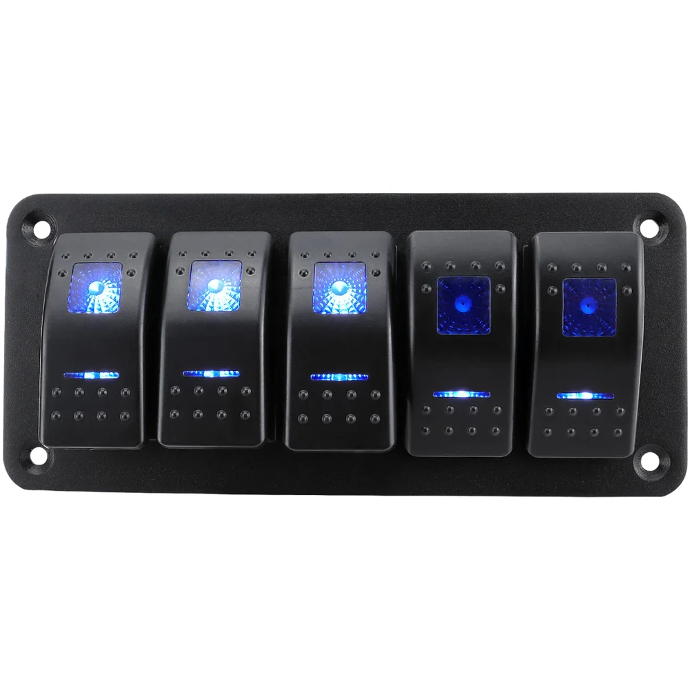 Blue LED Rocker Switch Panel for Marine Boat Car RV DC 12V 24V with 3 Gang 4 Gang 5 Gang 6 Gang or 8 Gang Configuration