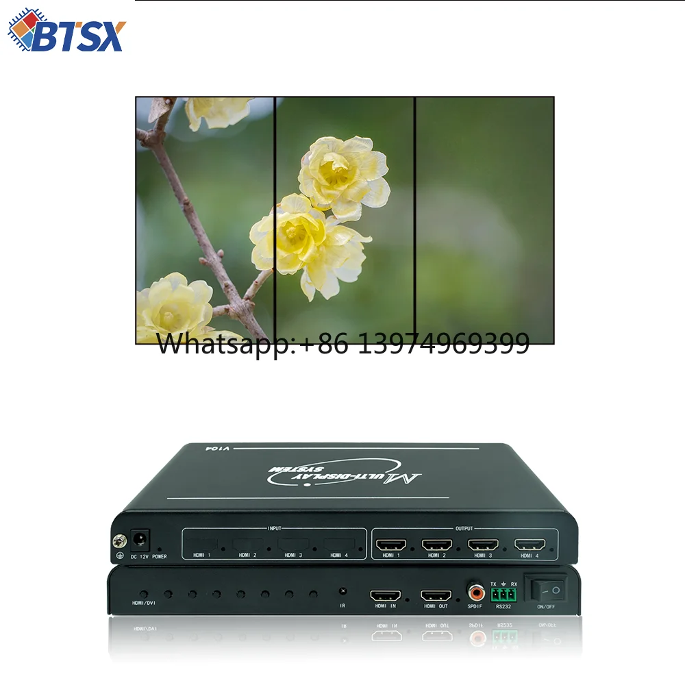 4K60Hz 1 in 4 Out HDMI Video Wall Controller Featuring Remote Control for LCD Display Exhibition Use