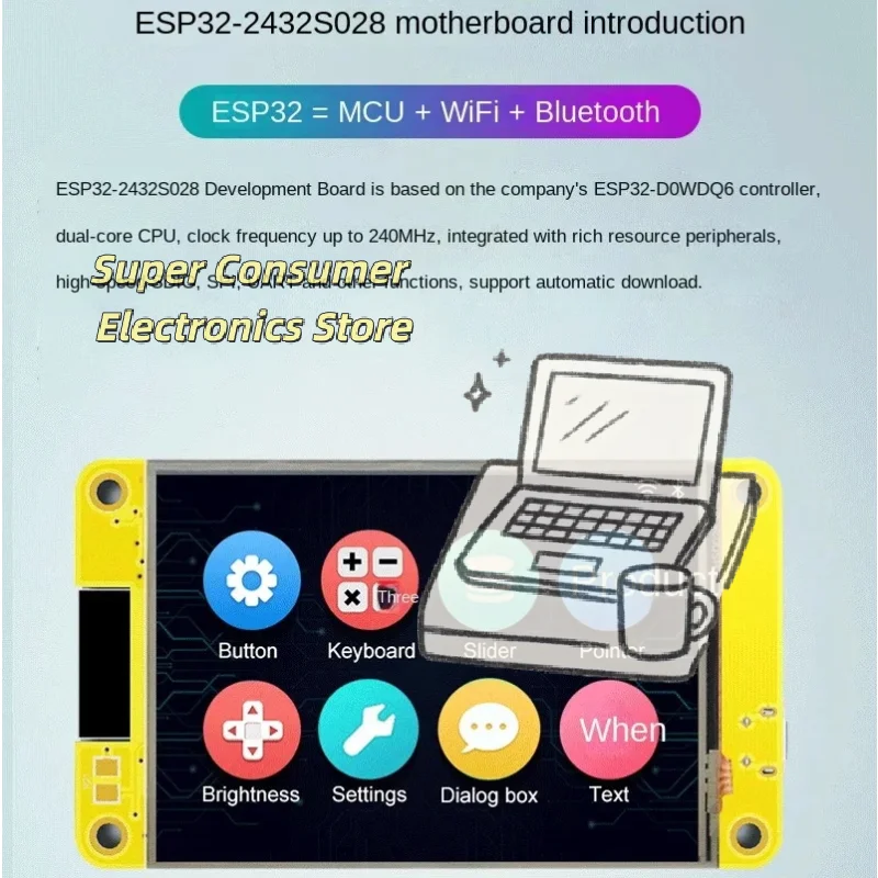 

Плата для разработки ESP32 с 2,4-дюймовым сенсорным ЖК-дисплеем - Wi-Fi/Bluetooth, TFT 240x320, графический интерфейс LVGL для проектов Arduino