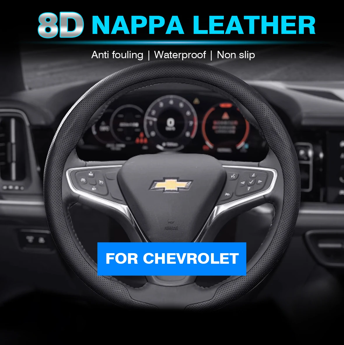 Funda de cuero Nappa 8D para volante de coche, accesorios para Chevrolet Aveo Bolt Onix Cruze Spark Cavalier Colorado Malibu