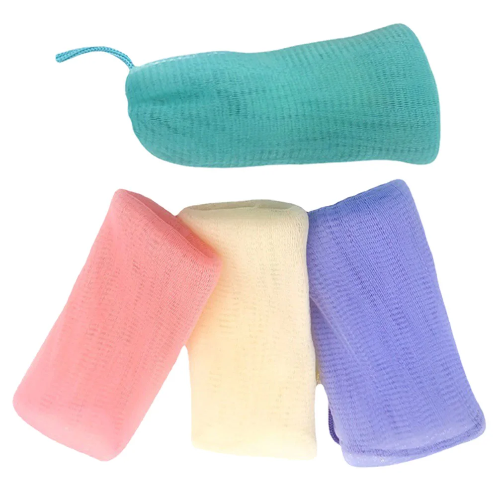 4 Pcs Bar Soap Scrubber Pouch Storage Foaming Rice Pe Travel