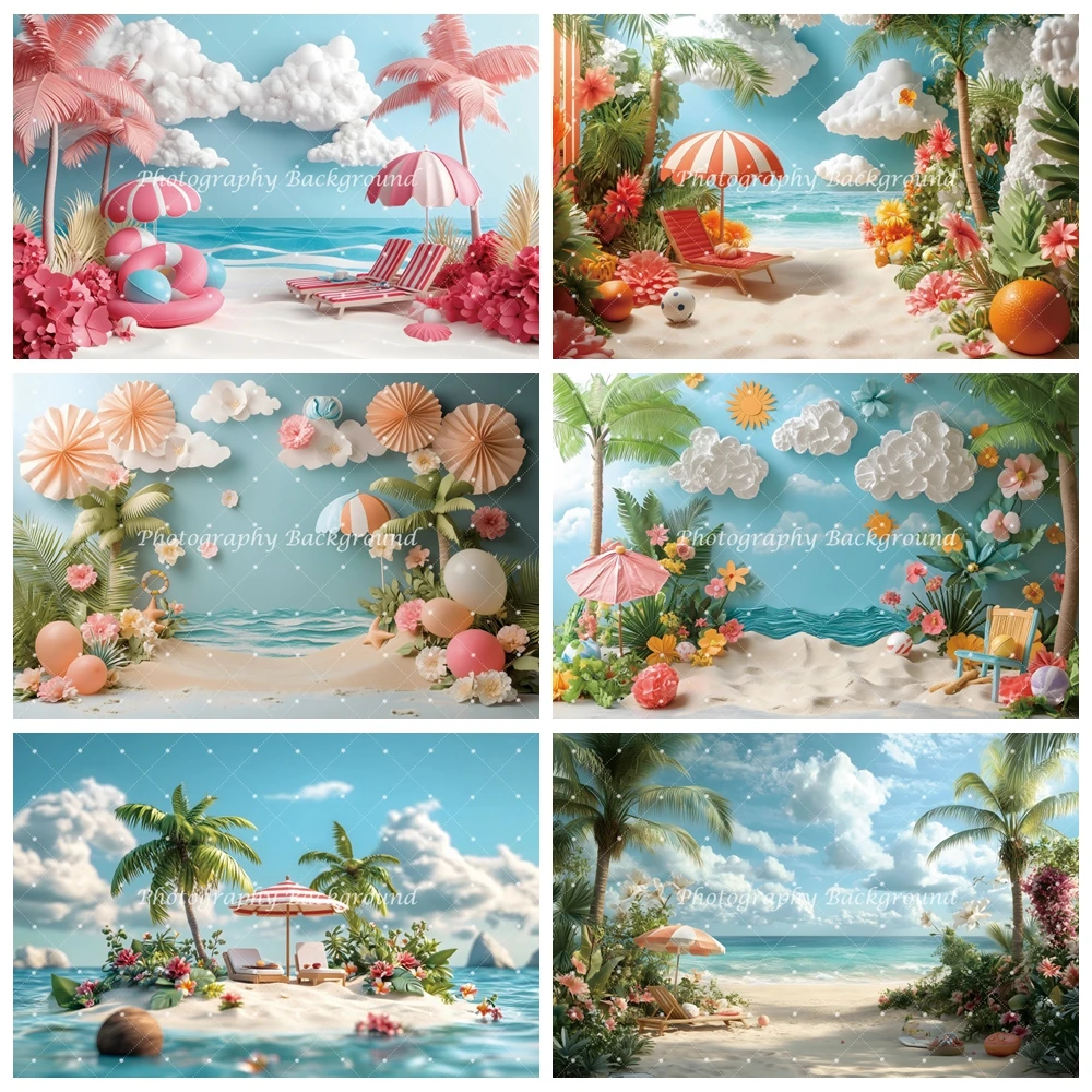 

Summer Beach Seaside Backdrops Tropical Hawaiian Ocean Palm Tree Photography Backgrounds Birthday Party Decoration Photo Booth