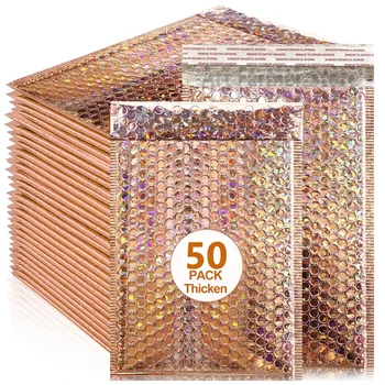 50pcs bubble envelope postage package holographic shipping packaging laser small business supplies packing bags mailers delivery
