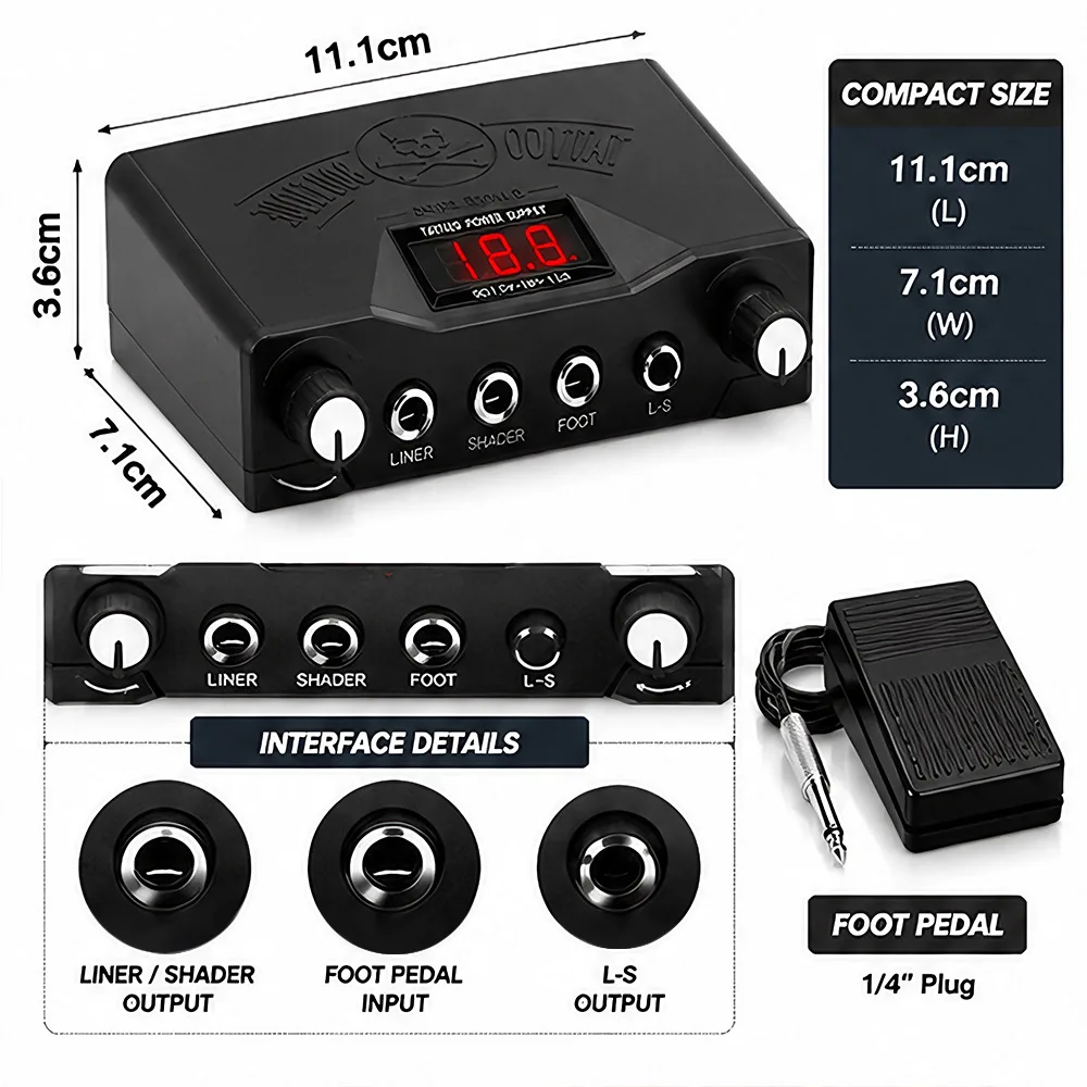 Tattoo Power Supply with Foot Pedal Set Digital Display Adjustable Voltage for Tattoo Machine Lining and Shading Tattoo Supply