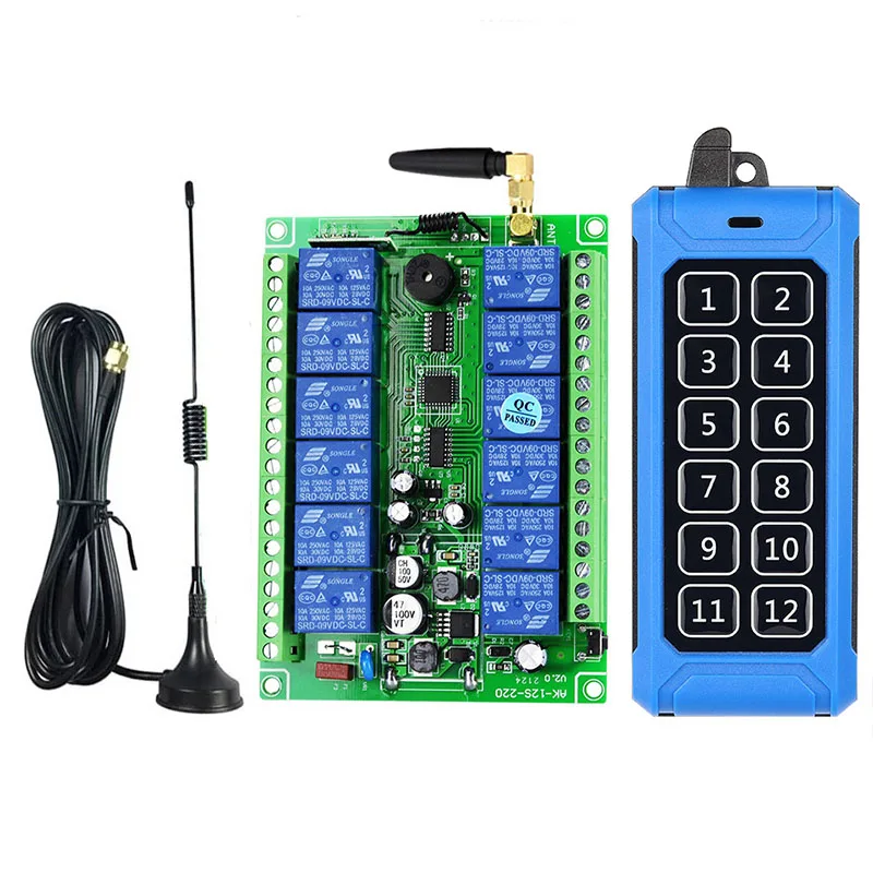 1000m Industrial DC 12V 24V 36V 48V 12CH RF Wireless Remote Control Overhead travelling crane System Receiver Suckers antenna