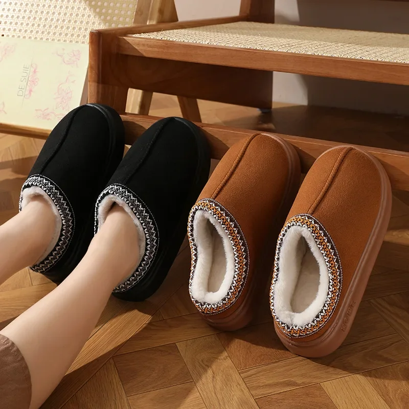 

2025 Platform Fluffy Slippers Women/men House Flats Fashion Plush Winter Shoes Ladies Home Elegant Casual Footwear Large Size