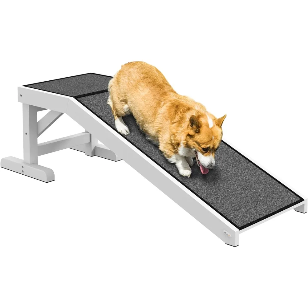 

Dog Ramp for Bed, Pet Ramp for Dogs with Non-Slip Carpet and Top Platform, 49" x 16" x 14", White