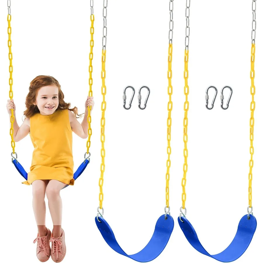 2 Pack Swing Seat Replacement Kit with 66 Heavy Duty Chains 4 Snap Hook for Outdoor Play Playground Trees Swing Set Blue