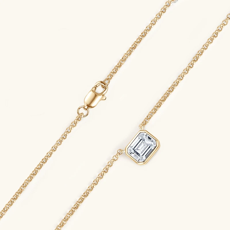 14k Gold Plated 1.0CT Emerald Cut D Color Moissanite Pendant Necklace 925 Soild Silver Adjustable Chain for Women Jewelry Gift
