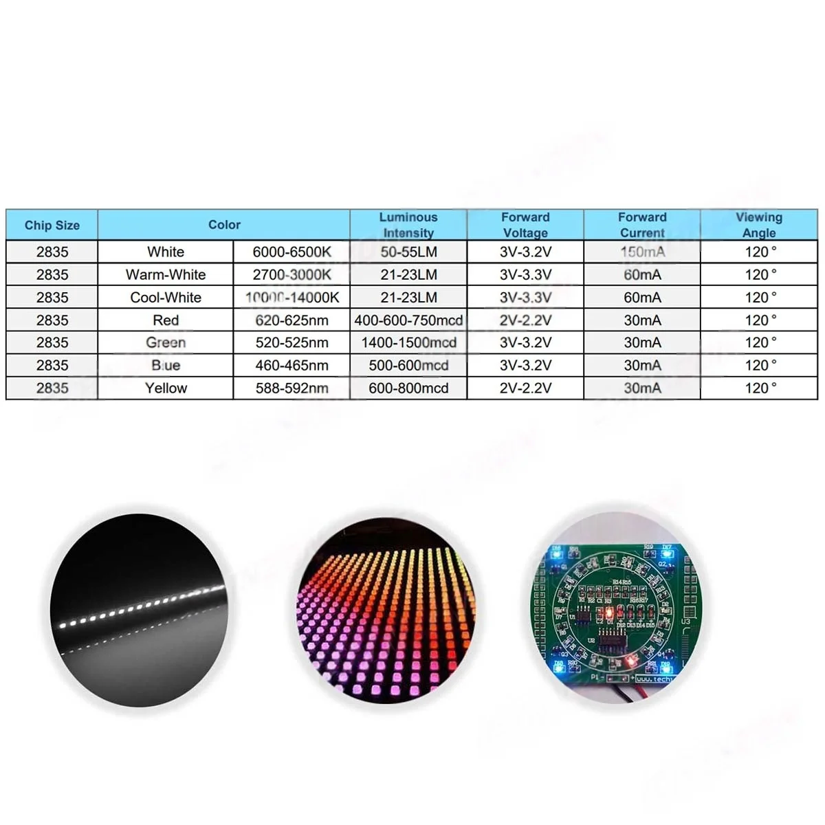 100Pcs 2835 SMD LED Diode Chip Cool Warm White Red Green Blue Yellow 0.2W 0.5W 2V 3V Small DIY SMT PCB Lamp Light Beads Emitting image 4