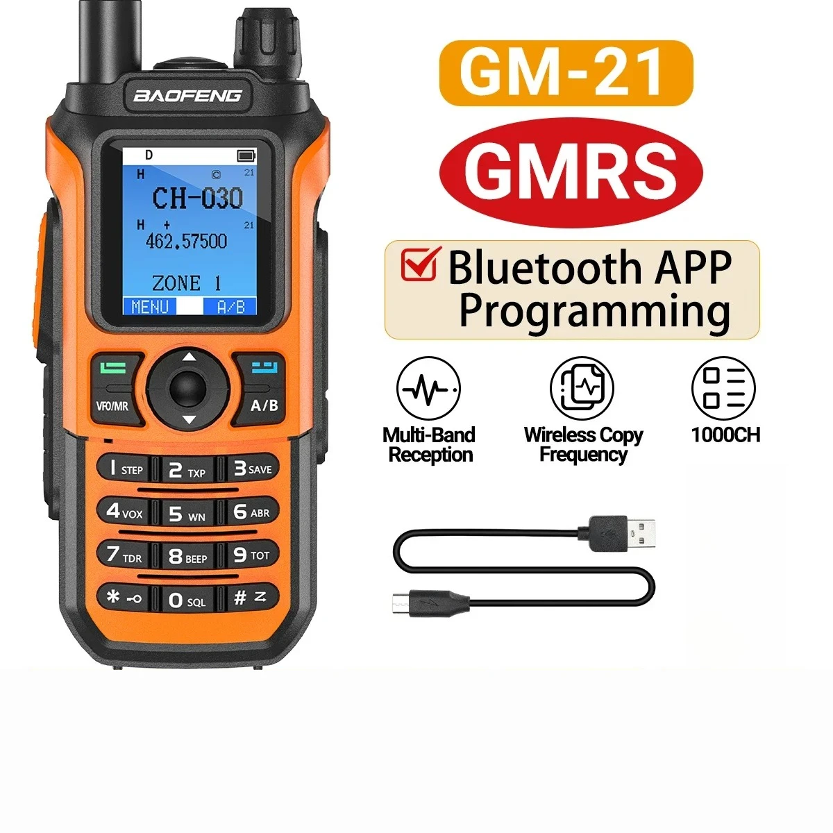 Baofeng GM-21 トランシーバー GMRS トランシーバー Bluetooth ワイヤレス プログラミング マルチバンド受信 AM FM Type-c 充電器ラジオ