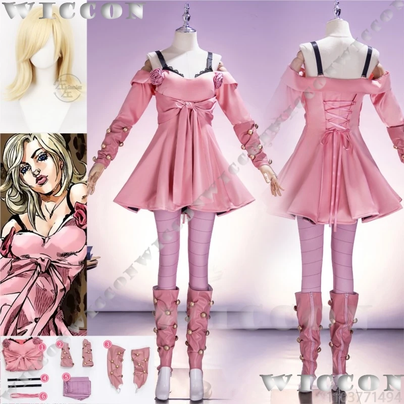 

Lucy Steel Anime JO7 SBR Cosplay Costume American Sweethearts Pink Lolita Dress Blonde Wig Girl Woman Halloween Party Clothes
