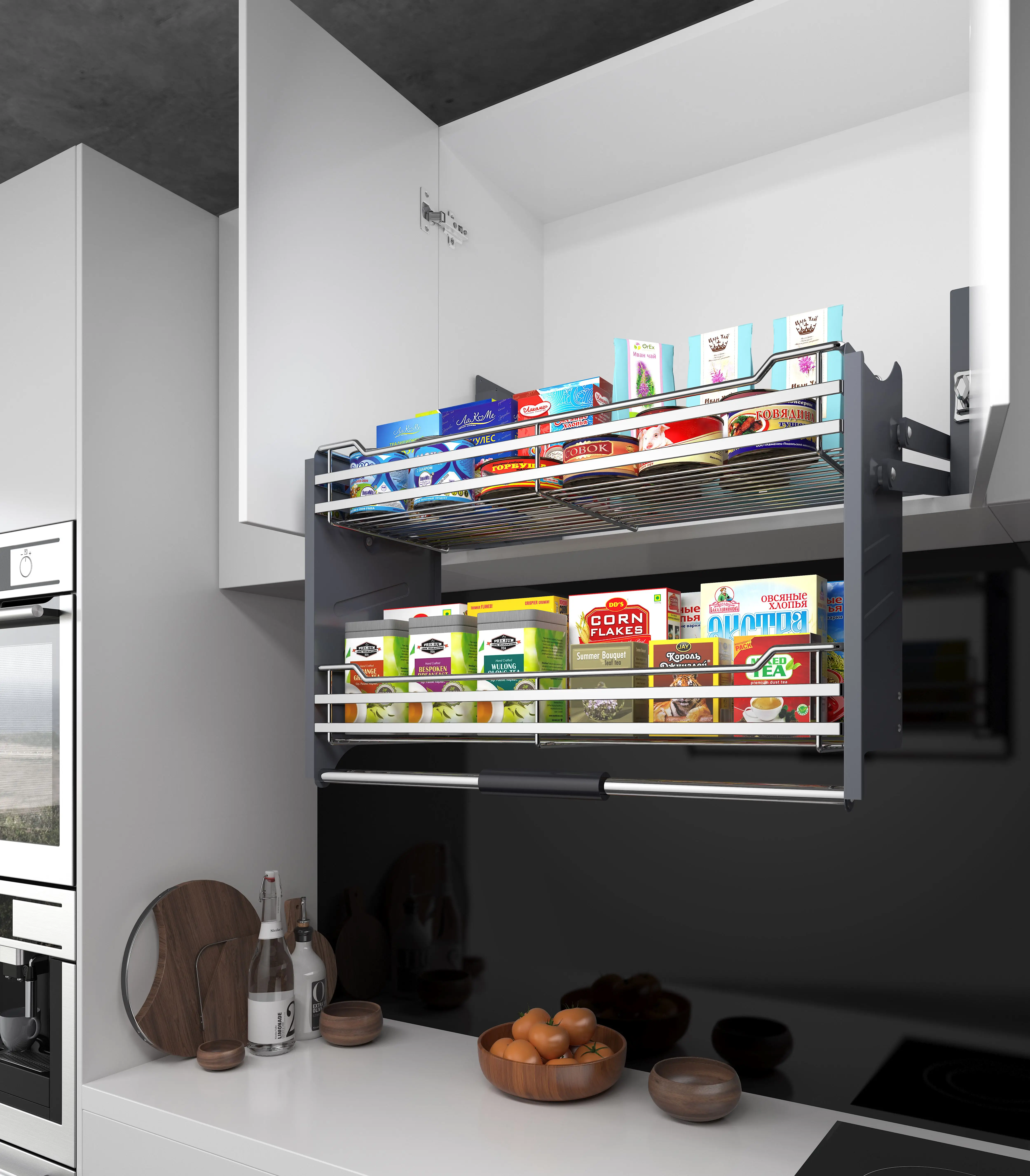 خزانة سلة مزدوجة قابلة للسحب للأسفل، خزانة مطبخ قابلة للسحب لأسفل رفع سلة المطبخ #4