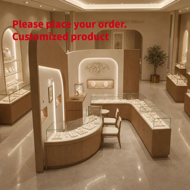 custom.Customized GZowin MDF Wood Jewelry Display Cabinet LED Lights Glass Showcase Stainless Steel Hardware Eco Friendly Durabl