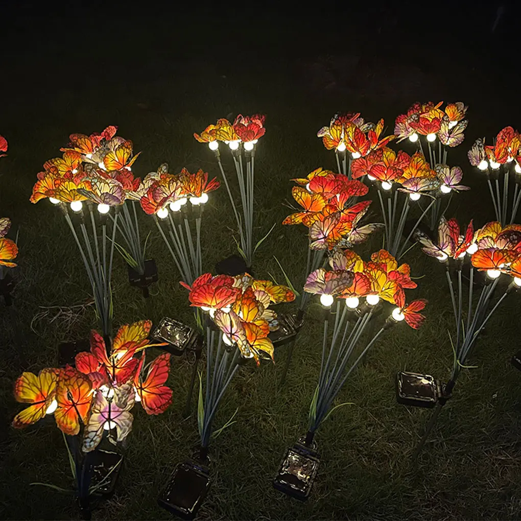 Светильники на газоне, теплые бабочки, танцы в саду, как перемещается, как настоящая бабочка, когда дуть ветру, 6с