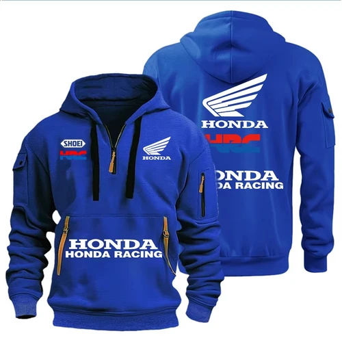 Imagen 2 del producto Honda Racing Otoño e Invierno Sudadera con capucha con cremallera y múltiples bolsillos para hombre Ropa deportiva informal y sudadera con capucha holgada Top de manga larga