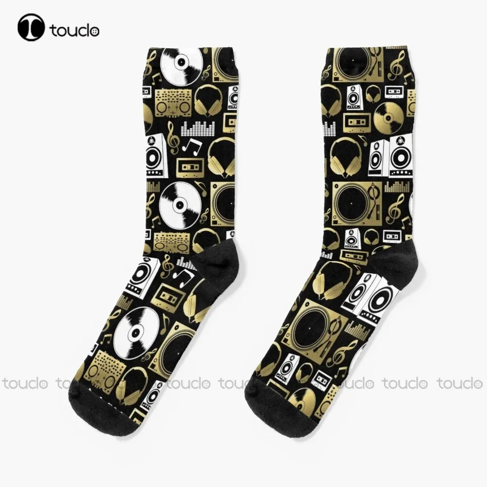 Discjockey Pattern | Dj Music Vinyl Turntables Socks Boy Socks 360° Digital Print Unisex Adult Teen Youth Socks Gift Funny Sock