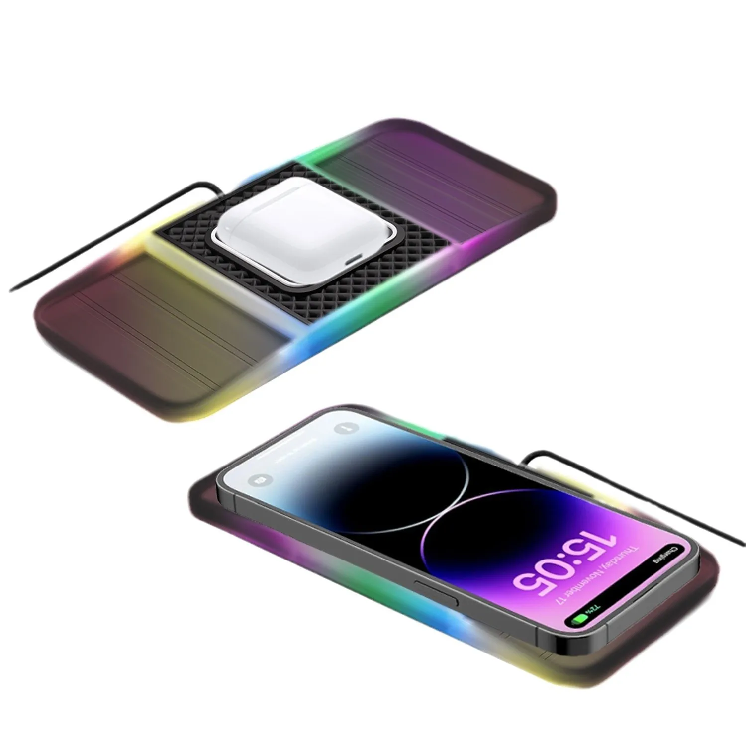 30W RGB Light Car Wireless Charger Pad for iPhone 15 14 13 12 11 Samsung S23 S22 Xiaomi Fast Wireless USB-A Phone Charging Pad - Image 4