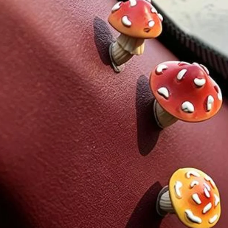 3/6 Pcs Cute Mushroom Mini Figurine Car Dashboard Decor Ornament For Center Console Screen Window Door Side Display