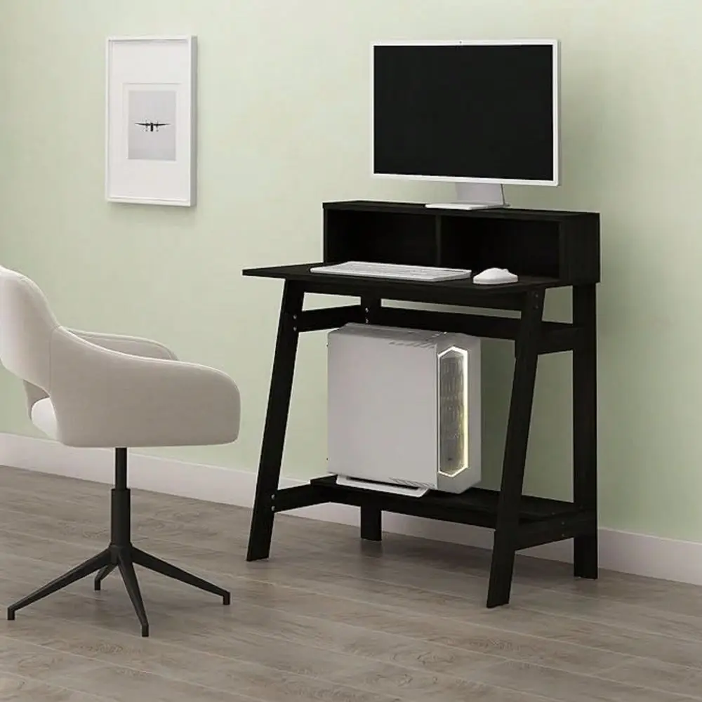 

Desk, Writing Desk With Top Shelf For Home Office, Monitor Stand, Charcoal