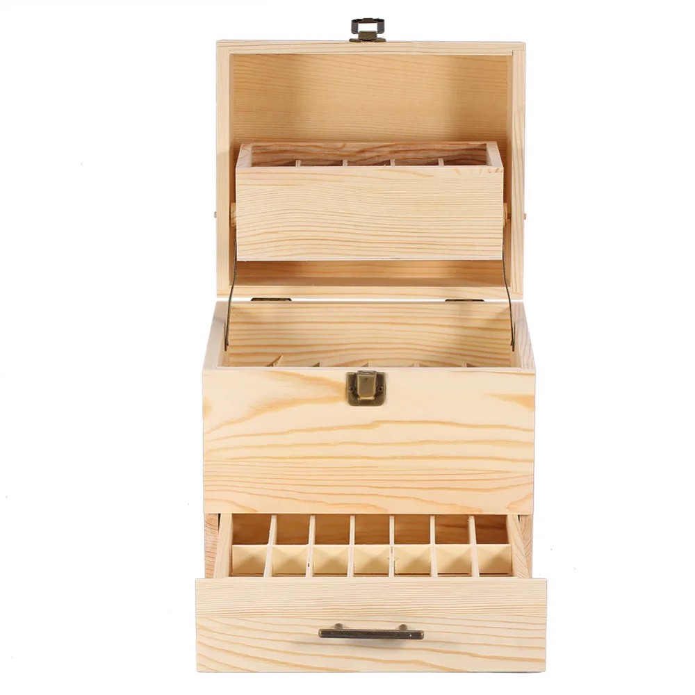 

Wooden Essential Oil Box 59 Slots 3 Layers Aromatherapy Detachable Bottle Holder Boxes Storage Organizer