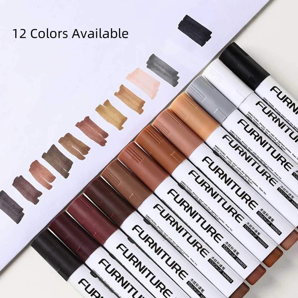 12 Colors Wood Composite Grain Paint Furniture Touch-up Markers Pens Wood Floor, Furniture, Scratch Coloring Repair Paint Pens
