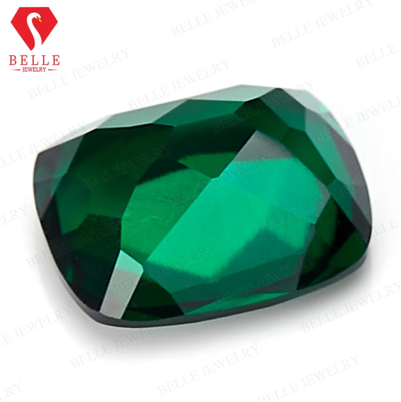 

Lab Grown Zambian Emerald Rectangular Cushion Shape With AGL Certificate Hydrothermal Hand Cut Cracks Inclusions Inside Charms