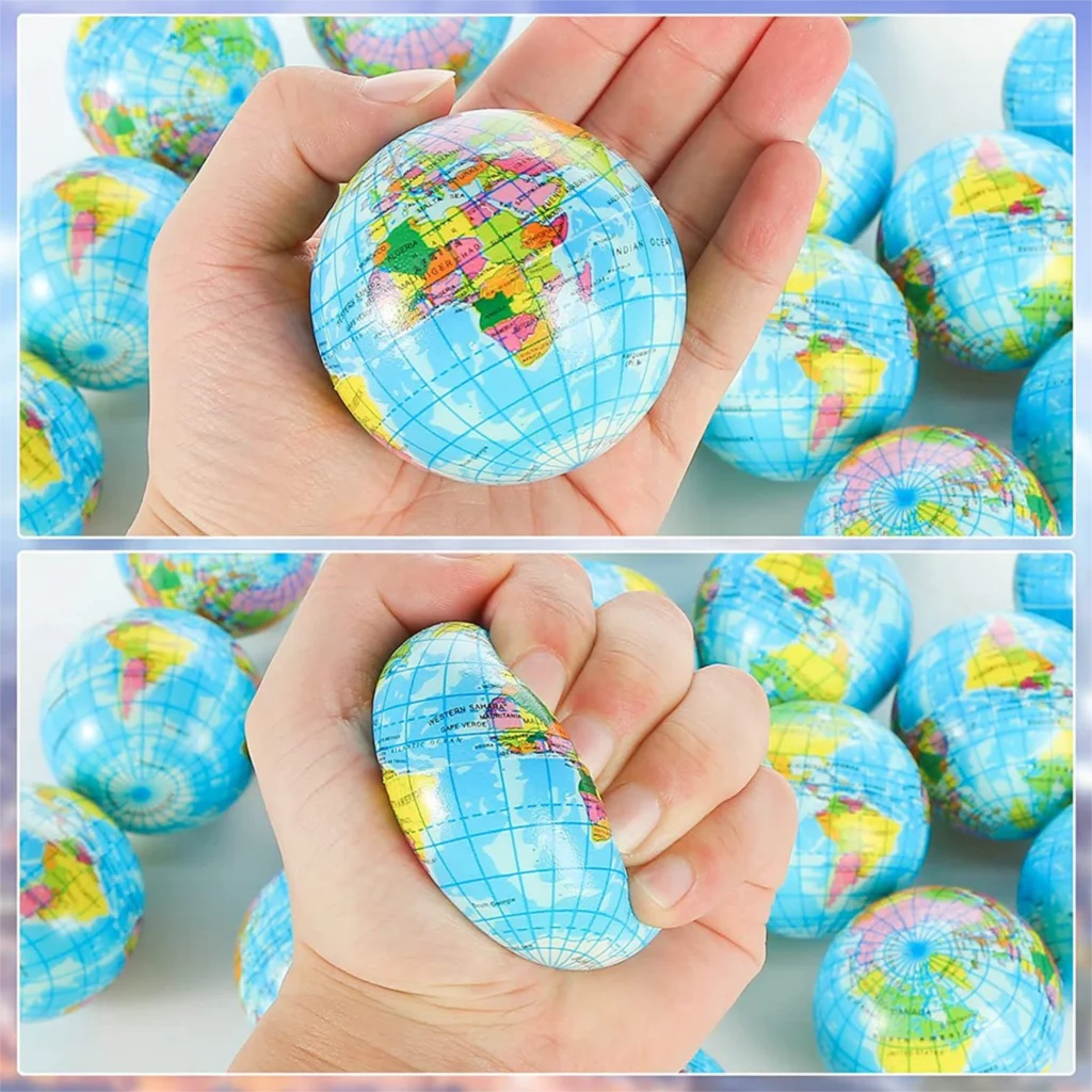 12 Stück Mini-Erdkugel, Fingerübungsball, PU-Kugel zum Drücken, Lernspielzeug, Schaumstoff-Druckball, Geschenk für Jungen und Mädchen – Detail 2