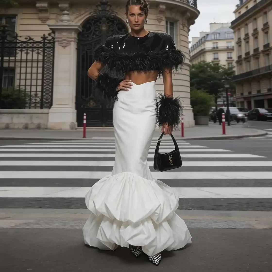 

Элегантная женская юбка-труба черного цвета, на заказ, макси, из атласа, многослойная, на молнии, длинная, для женщин