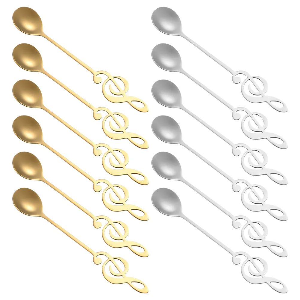 12Pcs Portable Mixing Spoon Stainless Steel For For Coffee Musical Teaspoons Curved Handle Flavoring Compact Utensils
