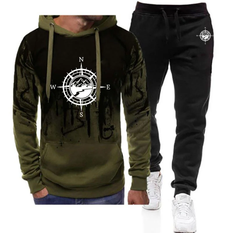 

2025 Compass pattern Logo Print Men's Spring And Autumn New Style Shaped and Durable Hygroscopic Hoodies Pants Sports Suits