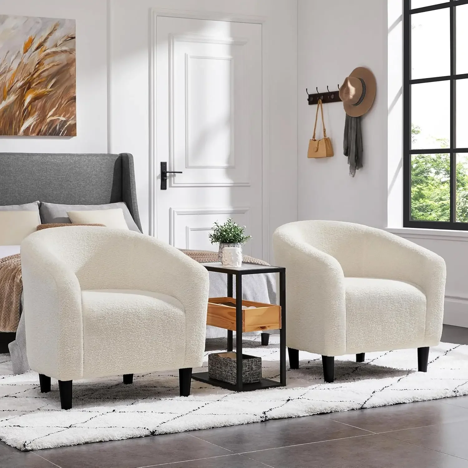 Barrel Chairs, Furry Accent Chairs, Sherpa Chairs with Soft Padded Armrest, Fuzzy Club Chairs for Living Room Bedroom