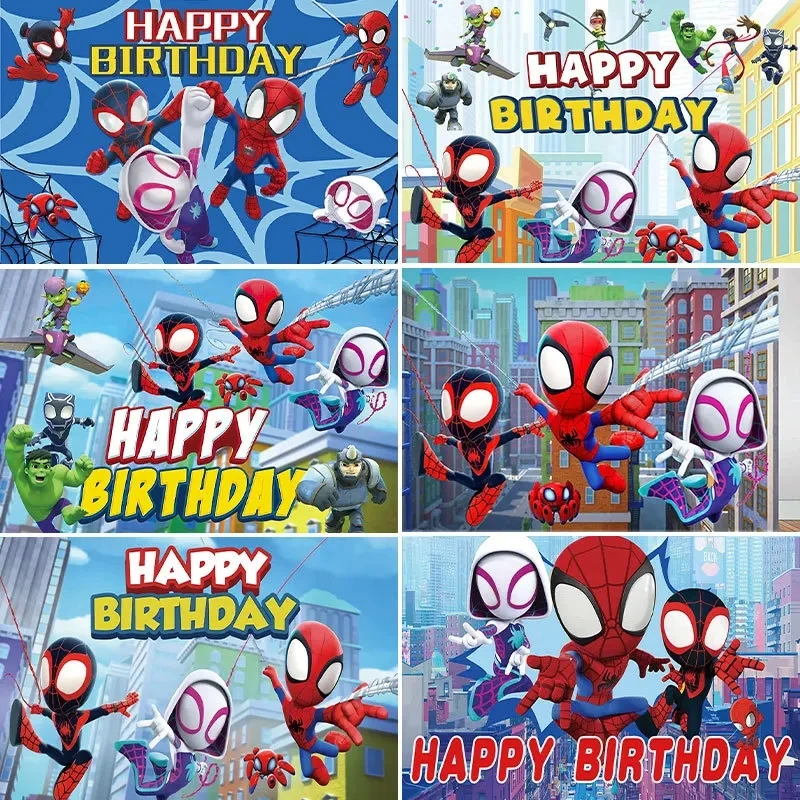 

Disney Spidey And His Amazing Friends Photography Backgrounds Cloth Hero Boys 1st Birthday Party Backdrop Photo Studio Decor