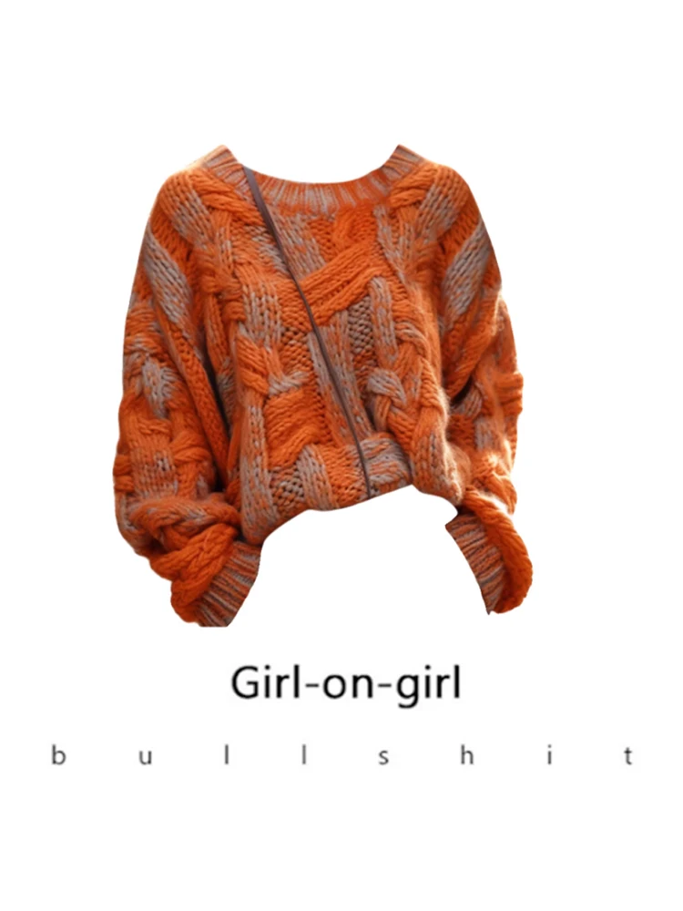 

Orange Color Knitted Sweater Jaet Women's Chunky Yarn Faion Sle 2023 New Arrival High End European Top Women's Clothing