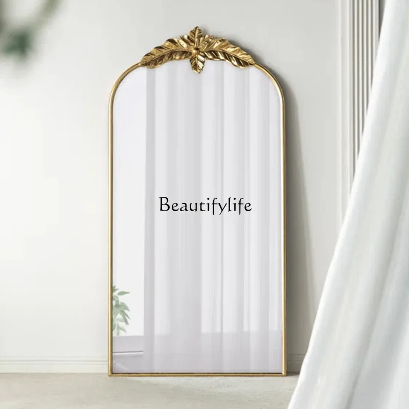 

French retro carved light luxury wall-mounted mirror household girls bedroom full-body full-length mirror