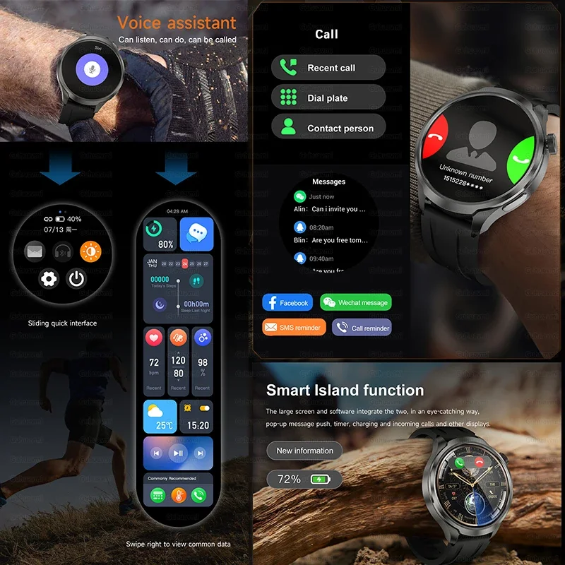 Neue nfc smart watch 1,85 zoll 360*360 amoled hd bildschirm herzfrequenz bluetooth call ip67 wasserdichte mann smartwatch für huawei gt4