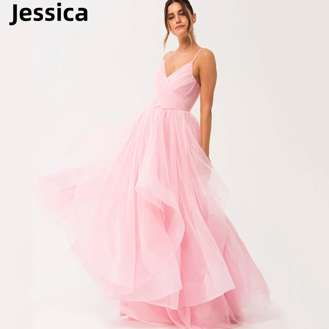 

Jessica Prom Dresses Ruffle Layered Evening Dress A-line Robe En Tulle Rose Formal Occasions Party Dress 2024 فساتين السهرة