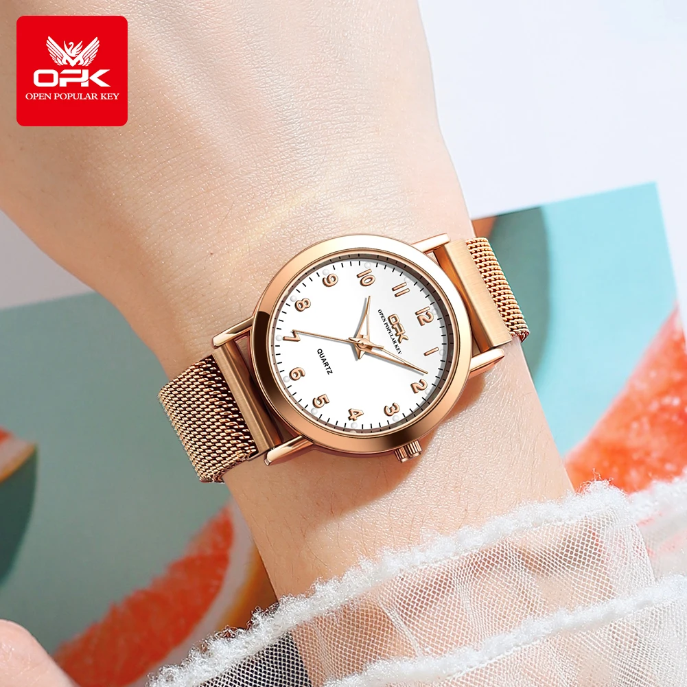 OPK 8115 Women Watches Fashionable Simple Original Quartz Wristwatch Waterproof Mesh Belt Ladies Watches Girls Gifts Reloj
